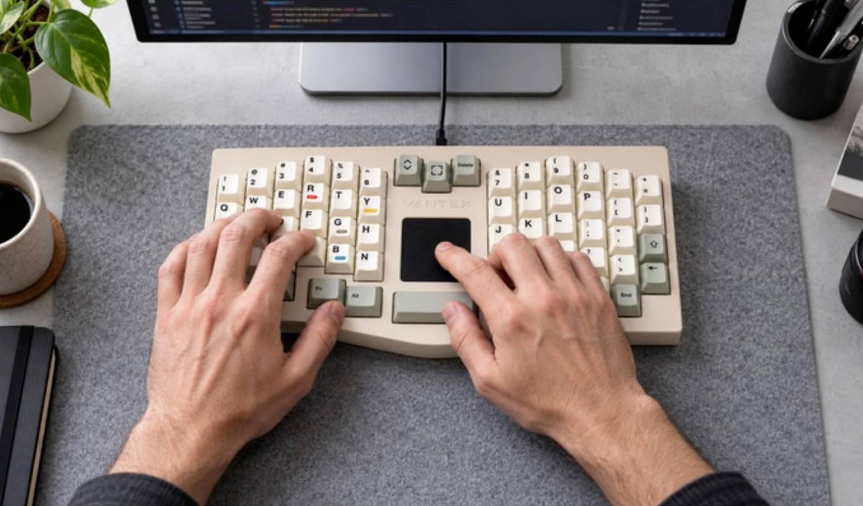 Vantex V1: Keyboard Mechanical Ergonomis dengan Trackpad di Tengah